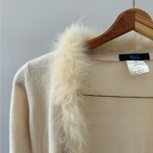 Cream Fuzzy Trim Cardigan